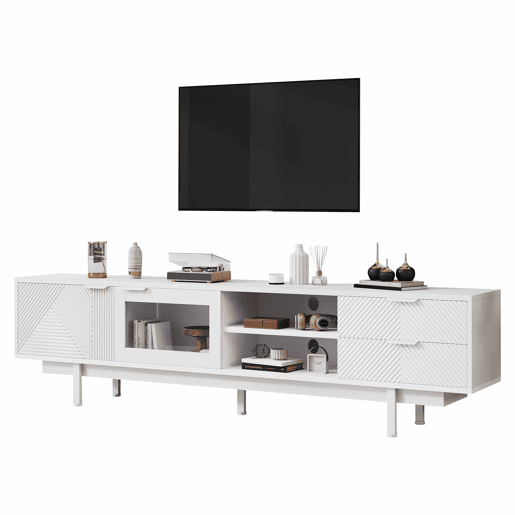 Móvel de TV 200x40x50,5 cm - Lowboard com 2 portas e 2 gavetas, suporte para TV com grande capacidade de armazenamento - Branco Móvel de TV 200x40x50,5 cm - Lowboard com 2 portas e 2 gavetas, suporte para TV com grande capacidade de armazenamento - Branco