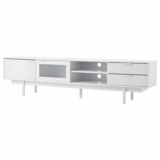Móvel de TV 200x40x50,5 cm - Lowboard com 2 portas e 2 gavetas, suporte para TV com grande capacidade de armazenamento - Branco Móvel de TV 200x40x50,5 cm - Lowboard com 2 portas e 2 gavetas, suporte para TV com grande capacidade de armazenamento - Branco