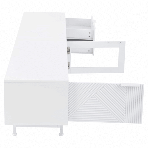 Móvel de TV 200x40x50,5 cm - Lowboard com 2 portas e 2 gavetas, suporte para TV com grande capacidade de armazenamento - Branco Móvel de TV 200x40x50,5 cm - Lowboard com 2 portas e 2 gavetas, suporte para TV com grande capacidade de armazenamento - Branco