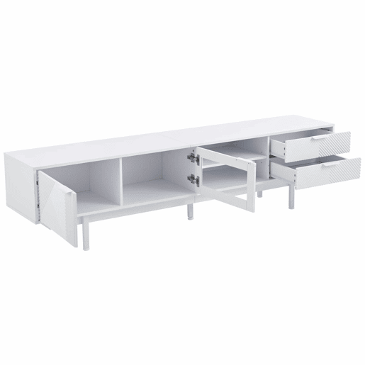 Móvel de TV 200x40x50,5 cm - Lowboard com 2 portas e 2 gavetas, suporte para TV com grande capacidade de armazenamento - Branco Móvel de TV 200x40x50,5 cm - Lowboard com 2 portas e 2 gavetas, suporte para TV com grande capacidade de armazenamento - Branco