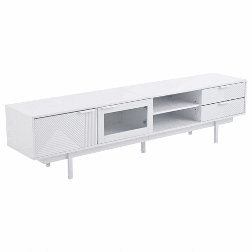 Móvel de TV 200x40x50,5 cm - Lowboard com 2 portas e 2 gavetas, suporte para TV com grande capacidade de armazenamento - Branco Móvel de TV 200x40x50,5 cm - Lowboard com 2 portas e 2 gavetas, suporte para TV com grande capacidade de armazenamento - Branco