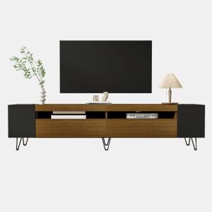 Móvel de TV moderno 180 cm - Design preto e madeira - Preto, Madeira