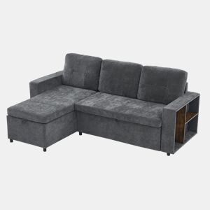 Chaise longue 3 lugares fixa reversível de tecido com armazenamento,cinza