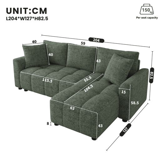 Chaise longue 3 lugares fixa reversível de tecido,verde