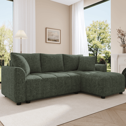 Chaise longue 3 lugares fixa reversível de tecido,verde