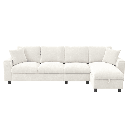 Chaise longue 4 lugares fixa reversÃvel de tecido com armazenamento,bege Chaise longue 4 lugares fixa reversÃvel de tecido com armazenamento,bege