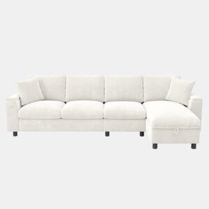 Chaise longue 4 lugares fixa reversível de tecido com armazenamento,bege