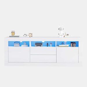 Móvel TV 160 cm adequado para TV de 70u201D - com LED - 2 portas 2 gavetas 3 compartimentos abertos - Branco