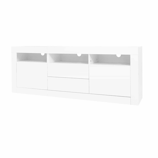 Móvel TV 160 cm adequado para TV de 70u201D - com LED - 2 portas 2 gavetas 3 compartimentos abertos - Branco
