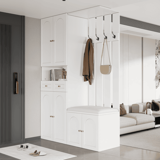 Móvel de entrada de painel de partículas com sapateira,branco