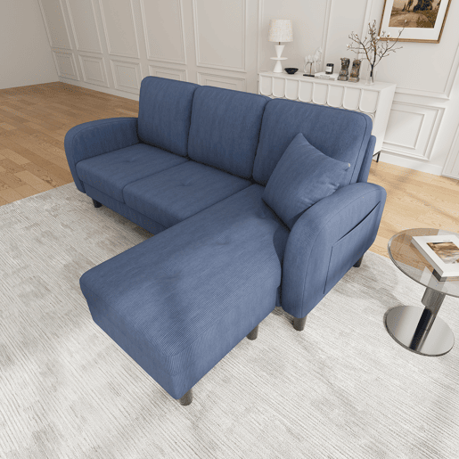 Chaise longue 3 lugares fixa reversível de tecido,azul