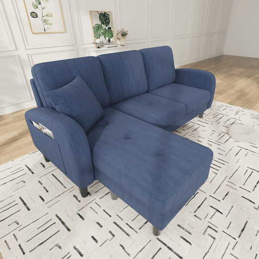 Chaise longue 3 lugares fixa reversível de tecido,azul