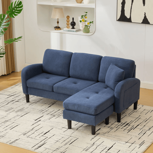 Chaise longue 3 lugares fixa reversível de tecido,azul