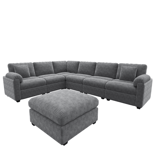 Sofá modular 7 lugares fixa panorâmico de tecido,cinza Sofá modular 7 lugares fixa panorâmico de tecido,cinza