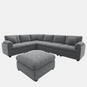 Sofá modular 7 lugares fixa panorâmico de tecido,cinza