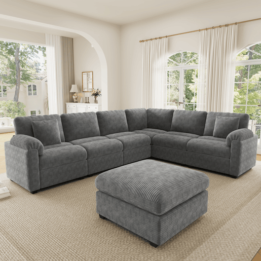 Sofá modular 7 lugares fixa panorâmico de tecido,cinza Sofá modular 7 lugares fixa panorâmico de tecido,cinza