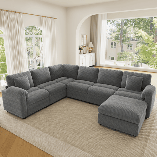 Sofá modular 7 lugares fixa panorâmico de tecido,cinza Sofá modular 7 lugares fixa panorâmico de tecido,cinza