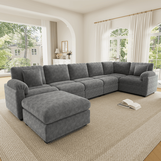 Sofá modular 7 lugares fixa panorâmico de tecido,cinza Sofá modular 7 lugares fixa panorâmico de tecido,cinza