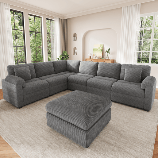 Sofá modular 7 lugares fixa panorâmico de tecido,cinza Sofá modular 7 lugares fixa panorâmico de tecido,cinza