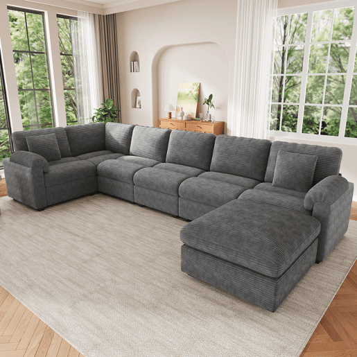 Sofá modular 7 lugares fixa panorâmico de tecido,cinza Sofá modular 7 lugares fixa panorâmico de tecido,cinza