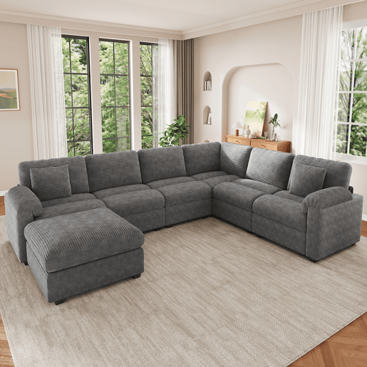 Sofá modular 7 lugares fixa panorâmico de tecido,cinza Sofá modular 7 lugares fixa panorâmico de tecido,cinza