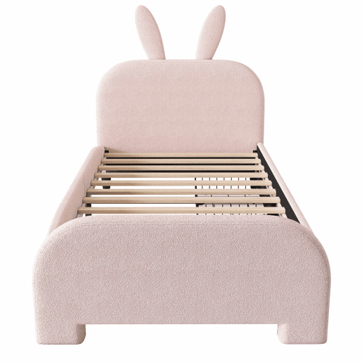 Cama de criança 90x200 cm com 2 gavetas - cabeceira em forma de coelho - Rosa