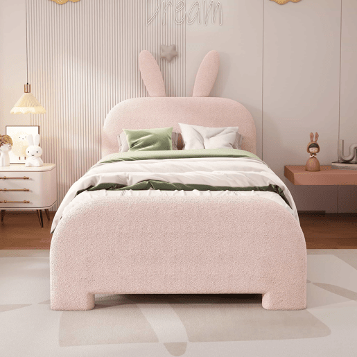 Cama de criança 90x200 cm com 2 gavetas - cabeceira em forma de coelho - Rosa