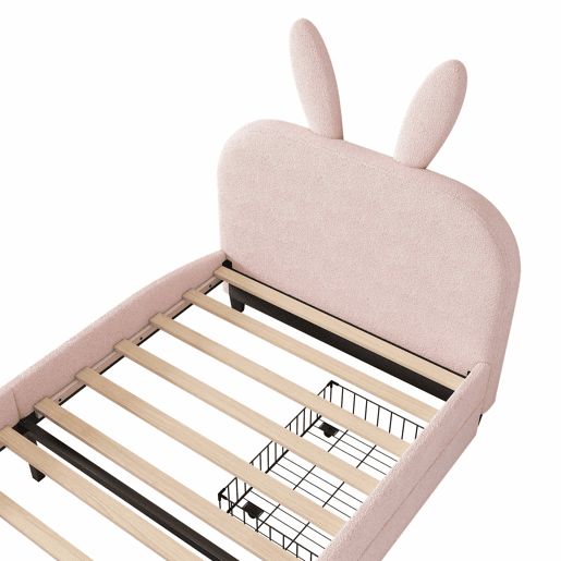 Cama de criança 90x200 cm com 2 gavetas - cabeceira em forma de coelho - Rosa