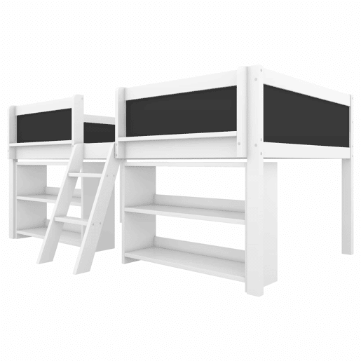 Cama de criança 90x200cm em madeira maciça - várias prateleiras - Branco (colchão não incluído)