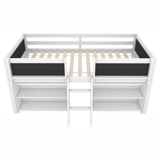 Cama de criança 90x200cm em madeira maciça - várias prateleiras - Branco (colchão não incluído)