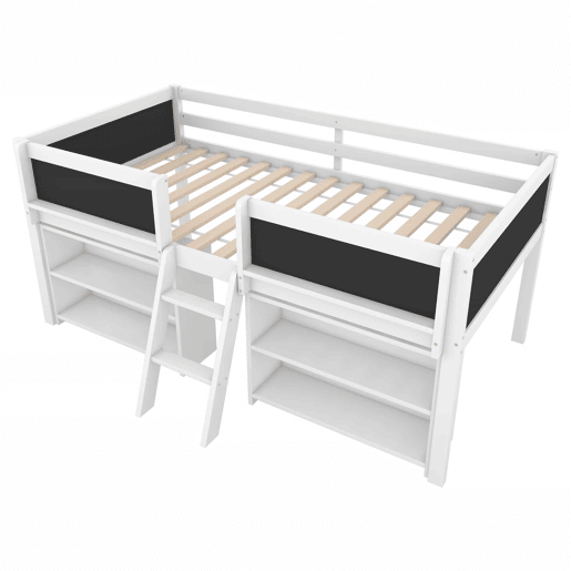Cama de criança 90x200cm em madeira maciça - várias prateleiras - Branco (colchão não incluído)