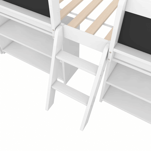 Cama de criança 90x200cm em madeira maciça - várias prateleiras - Branco (colchão não incluído)