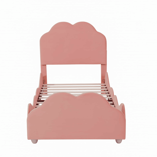 Cama de criança estofada em veludo - 90x200 cm - com cabeceira em forma de nuvem + estrado de molas - Rosa Cama de criança estofada em veludo - 90x200 cm - com cabeceira em forma de nuvem + estrado de molas - Rosa