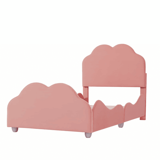 Cama de criança estofada em veludo - 90x200 cm - com cabeceira em forma de nuvem + estrado de molas - Rosa Cama de criança estofada em veludo - 90x200 cm - com cabeceira em forma de nuvem + estrado de molas - Rosa