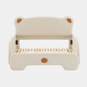 Cama de criança estofada em veludo 140x200 cm - cama de rodízio com cabeceira em forma de urso e estrado de ripas - Bege