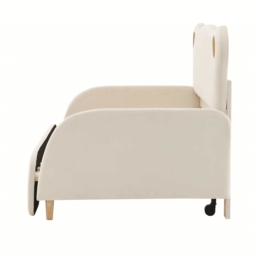 Cama de criança estofada em veludo 140x200 cm - cama de rodízio com cabeceira em forma de urso e estrado de ripas - Bege