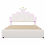 Cama estofada 140x200 cm - luz LED, 2 gavetas, cabeceira ajustável, coroa - branco