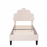 Cama individual estofada em veludo - 90x200cm - cabeceira em forma de flor - com estrado - Bege