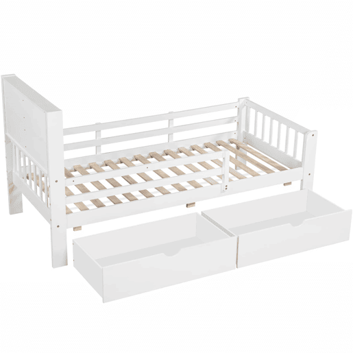 Cama infantil 90x200 - multifuncional com gavetas e quadro - branca