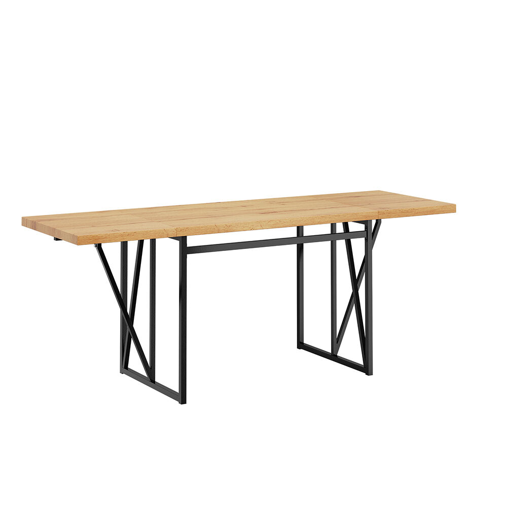 Sobuy | mesa de pared light oak con alas plegables | escritorio plegable con estructura de hierro x | mesa auxiliar abatible de mdf para cocina pequeña | 200×96×76 cm | capacidad de carga 85 kg | fwt113-n