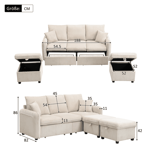 Sofá modular 3 lugares fixa panorâmico de tecido,bege Sofá modular 3 lugares fixa panorâmico de tecido,bege