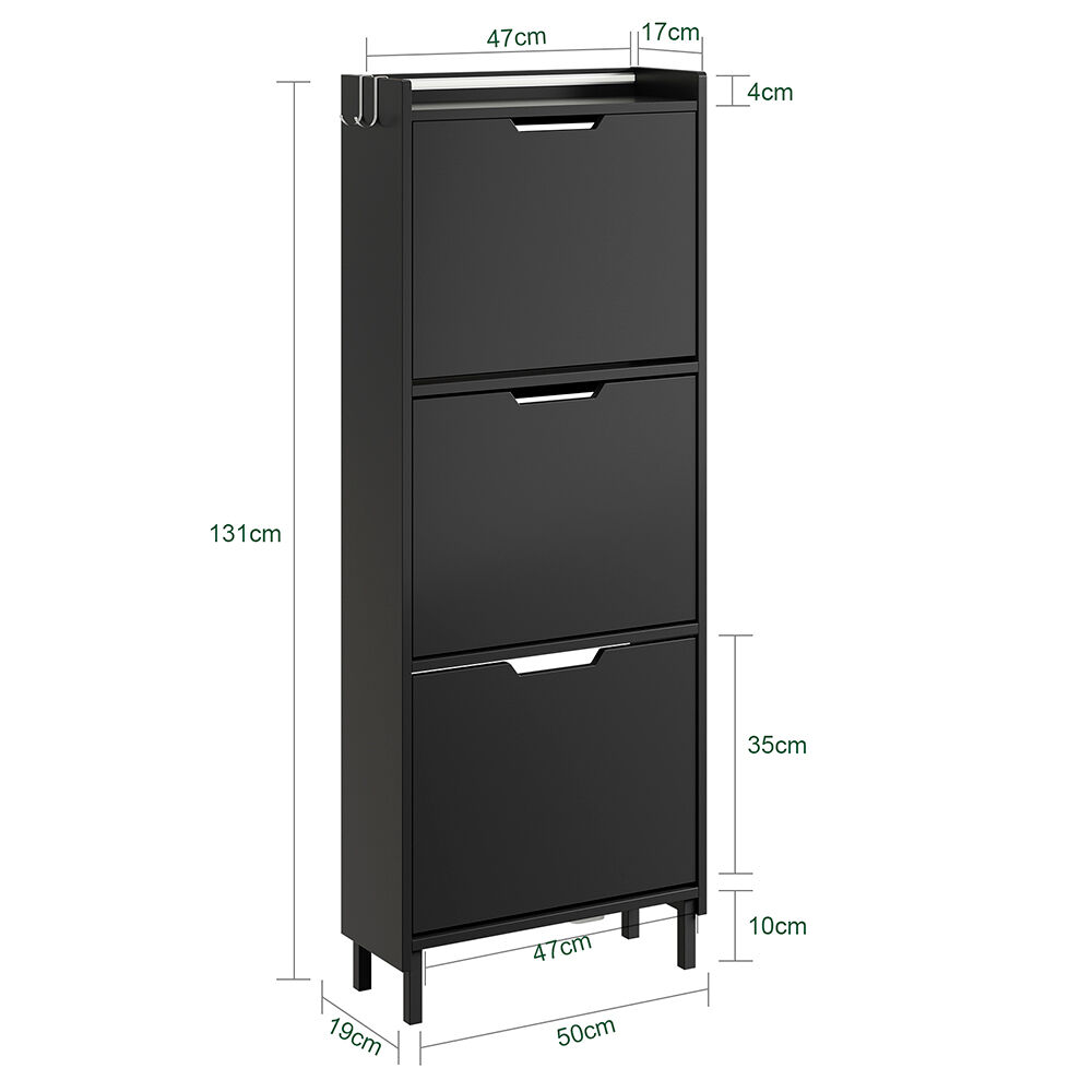 Sobuy | armario zapatero gris oscuro con 3 puertas abatibles | estante para zapatos de mdf y aglomerado | mueble zapatero con ganchos para llaves | 50×19×131 cm | capacidad de carga 25 kg | fsr151-h-e-sch
