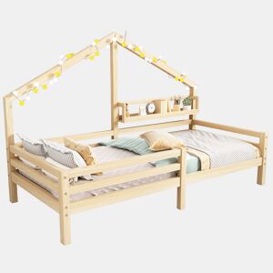 Cabine-cama 90x200cm em madeira maciça - com prateleiras - Natural