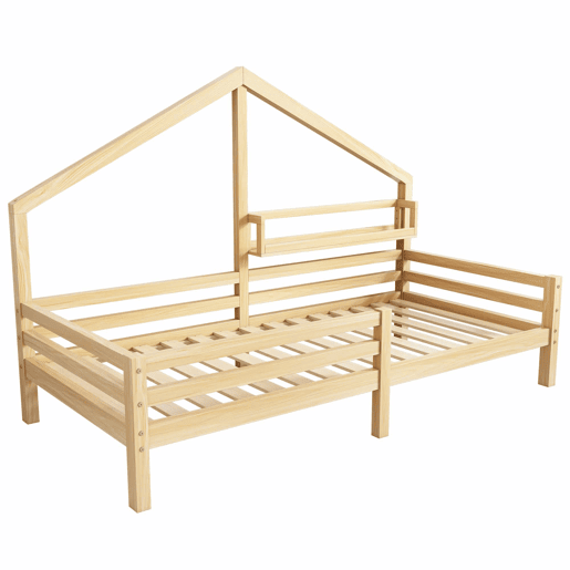 Cabine-cama 90x200cm em madeira maciça - com prateleiras - Natural