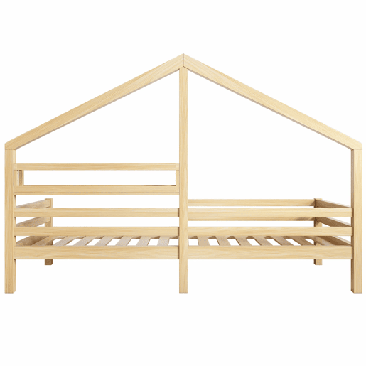 Cabine-cama 90x200cm em madeira maciça - com prateleiras - Natural