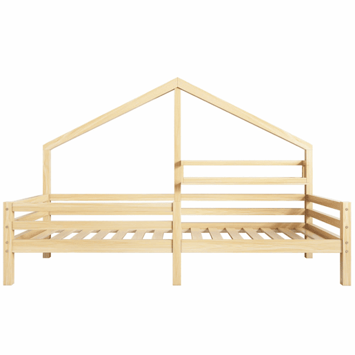 Cabine-cama 90x200cm em madeira maciça - com prateleiras - Natural