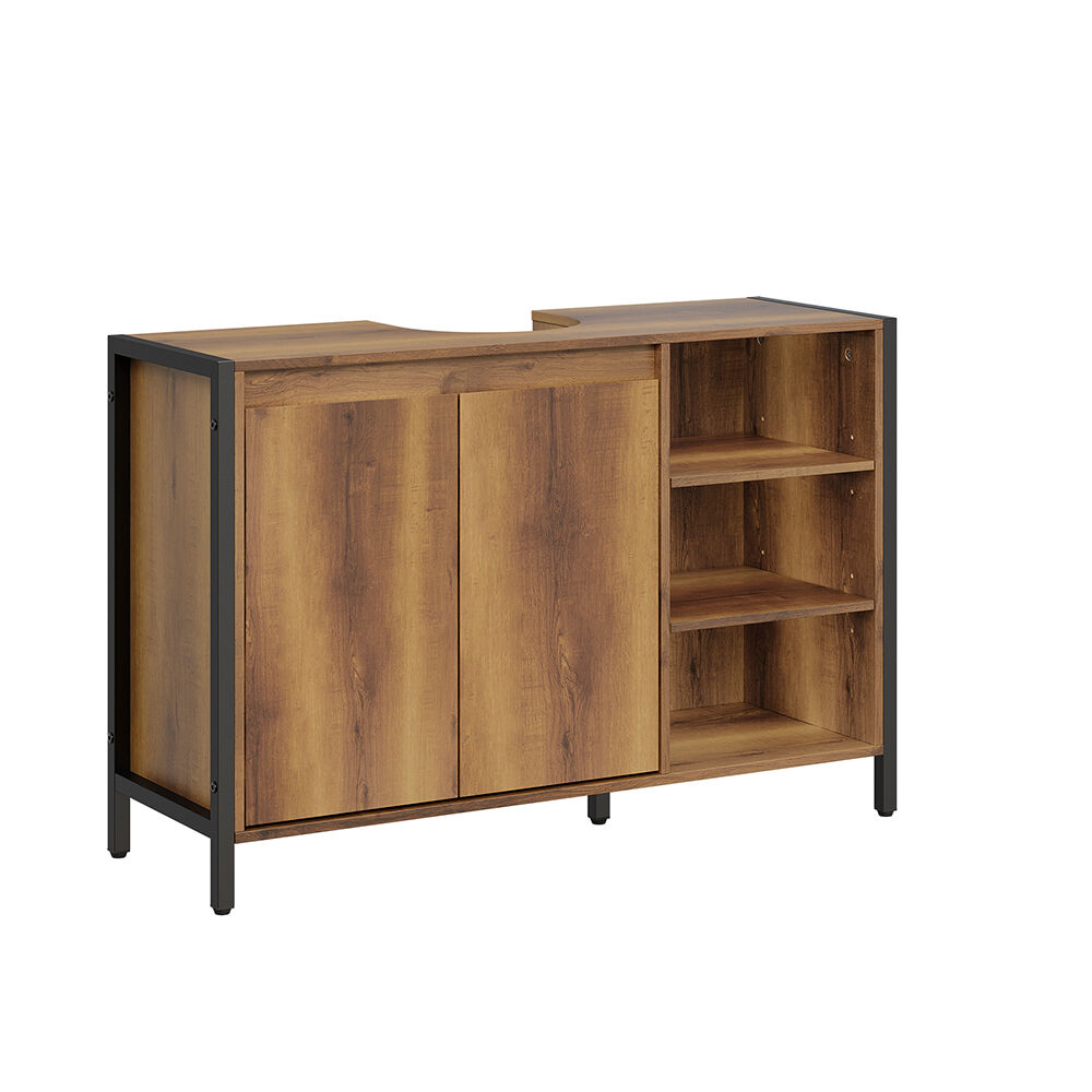 Sobuy | mueble para lavabo marrón claro con puertas | armario con lavabo de almacenaje con estantes | estantería con puertas de aglomerado | 90×30×60 cm | capacidad de carga 30 kg | bzr63-l-pf