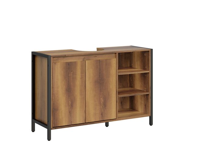 Sobuy | mueble para lavabo marrón claro con puertas | armario con lavabo de almacenaje con estantes | estantería con puertas de aglomerado | 90×30×60 cm | capacidad de carga 30 kg | bzr63-l-pf