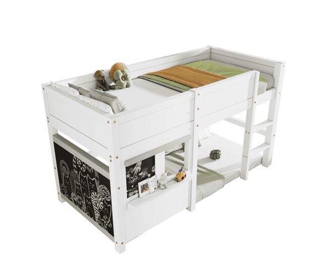 Cama alta 90x200cm - con 2 paneles graffiti - blanco