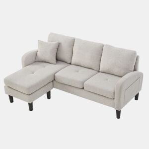 Chaise longue 3 lugares fixa reversível de algodão e linho,bege